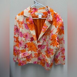Susan Graver Floral Blazer in Orange and Pink